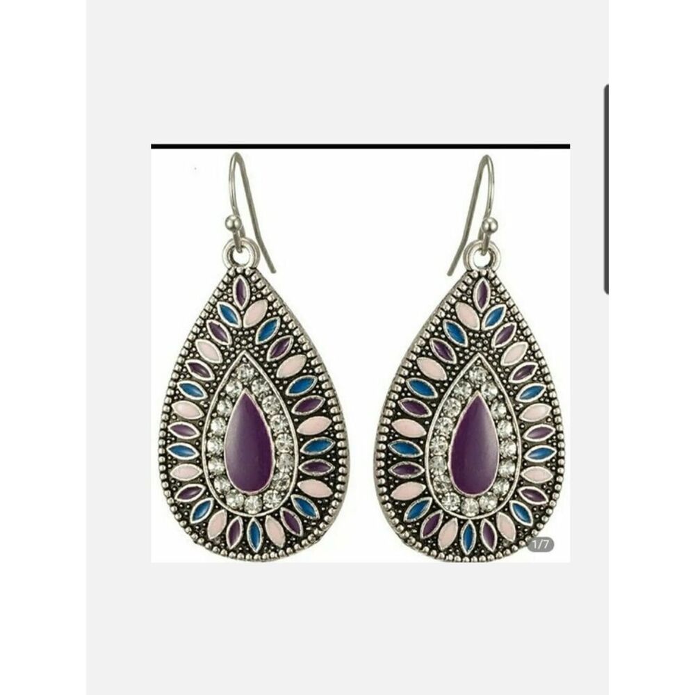 Purple Teardrop Rhinestone Earrings
